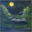 Sheep Grazing By Moonlight