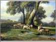 Shepherdess with Sheep Drinking at Pools