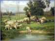 Shepherds with Sheep Near Water