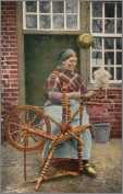 Vintage Dutch Spinning Wheel Postcard