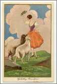 Woman and 2 Sheep