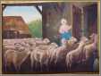 Woman Puting Sheep in Barn