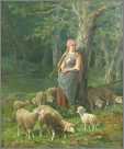 Wonderful Shepherdess with Sheep in Wooded Glade